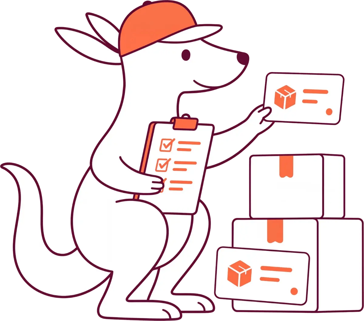 Mascote Kanglu organizando pedidos em um único painel
