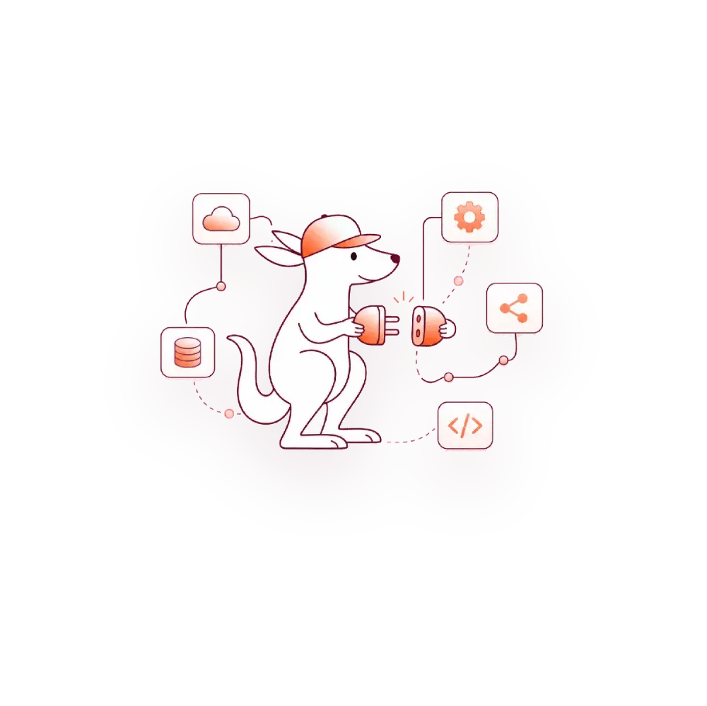 Mascote Kanglu conectando sistemas